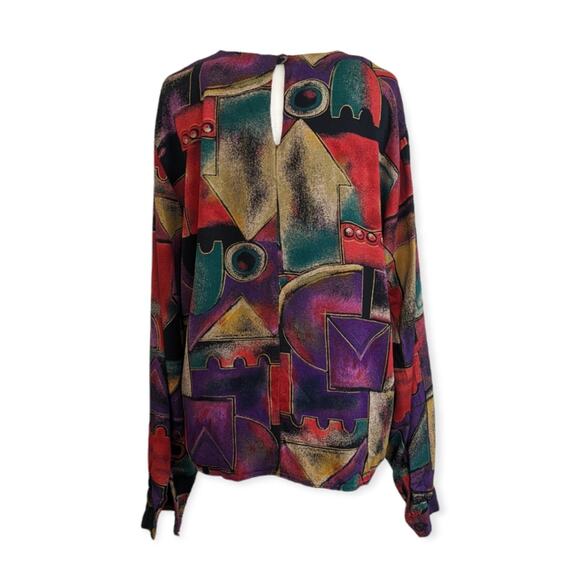 90s Modernist Jewel Tone Career Blouse - Picture 3 of 5